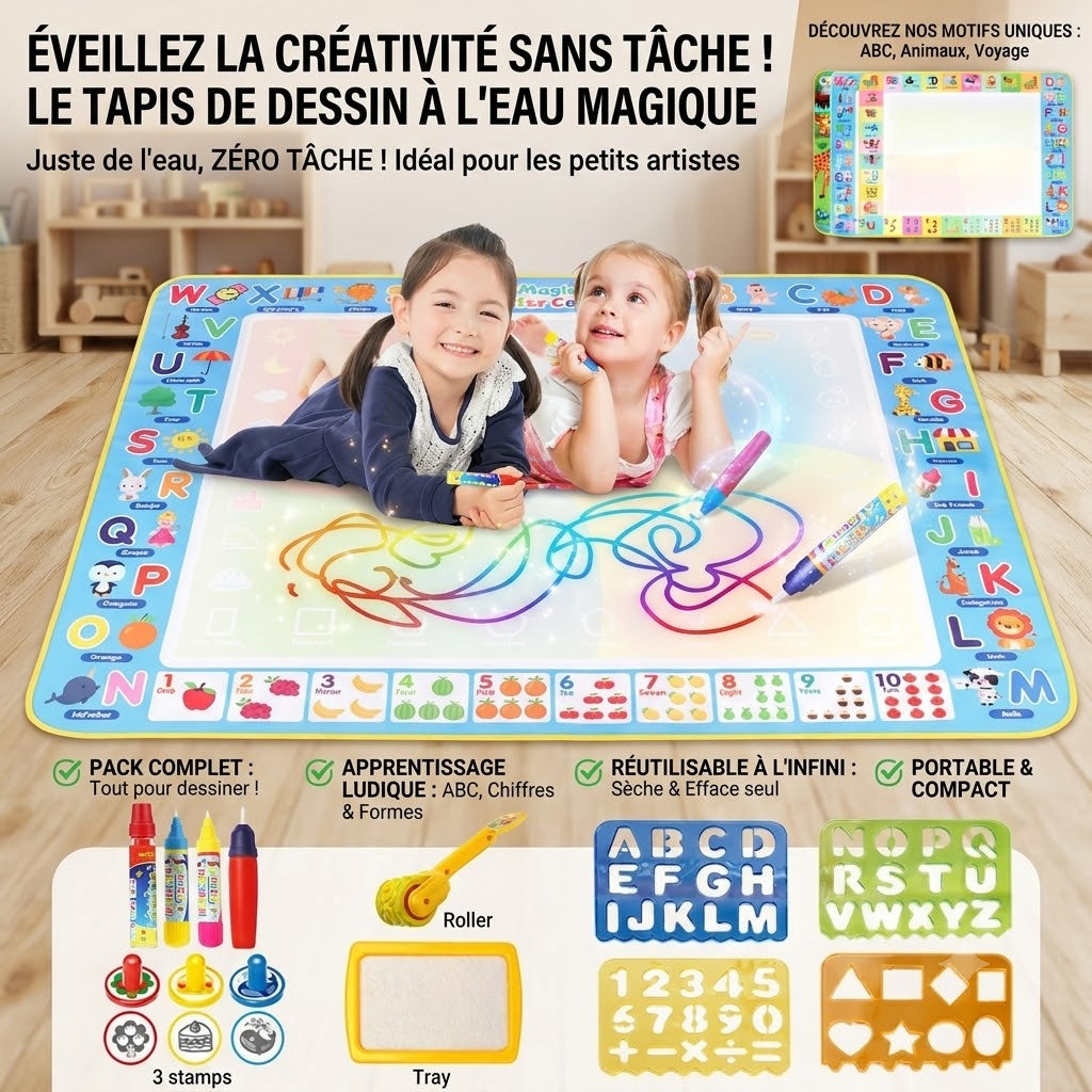 Tapis de Dessin à l’Eau Gribouille — Réutilisable & Sans Taches